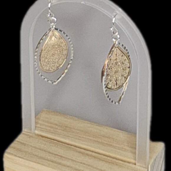 Hand-hammered Delicate Gold-Silver Filagree Open, Spinner Teardrop Earrings - Picture 10 of 15